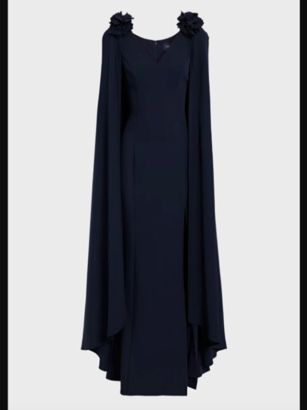 NEW Marchesa Notte Cape Effect Floral-Appliquéd Cady Gown Navy Blue Size 4 - Picture 4 of 7